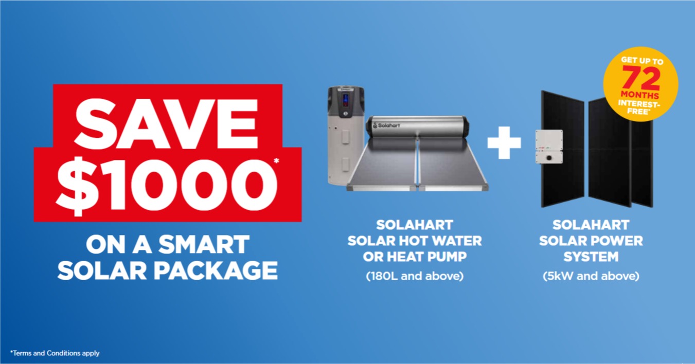 Solahart Mega Saver Combo Promotion including solar hot water and solar power system from Solahart Sunshine Coast