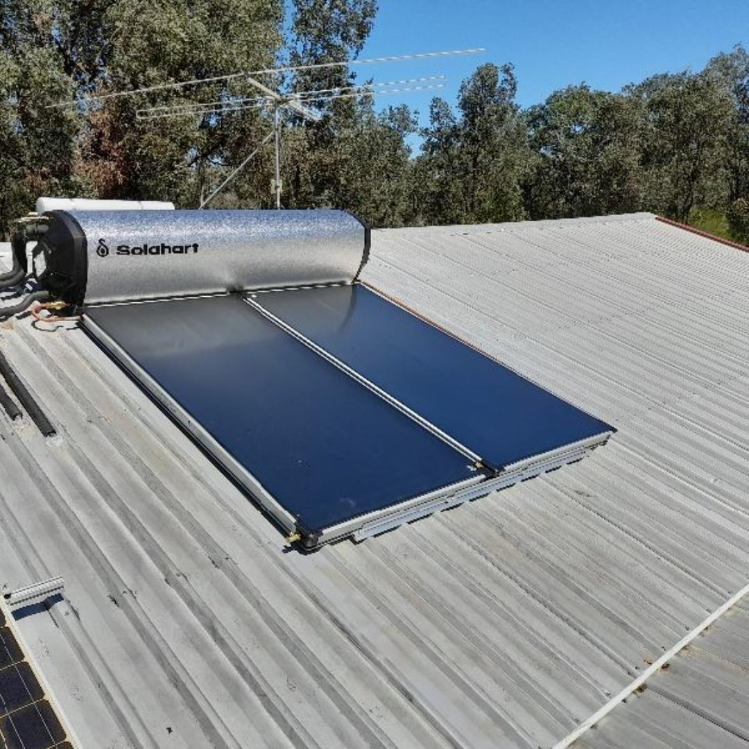 Solar hot water system installed on rooftop in South Nanango, in the South Burnett region of Queensland