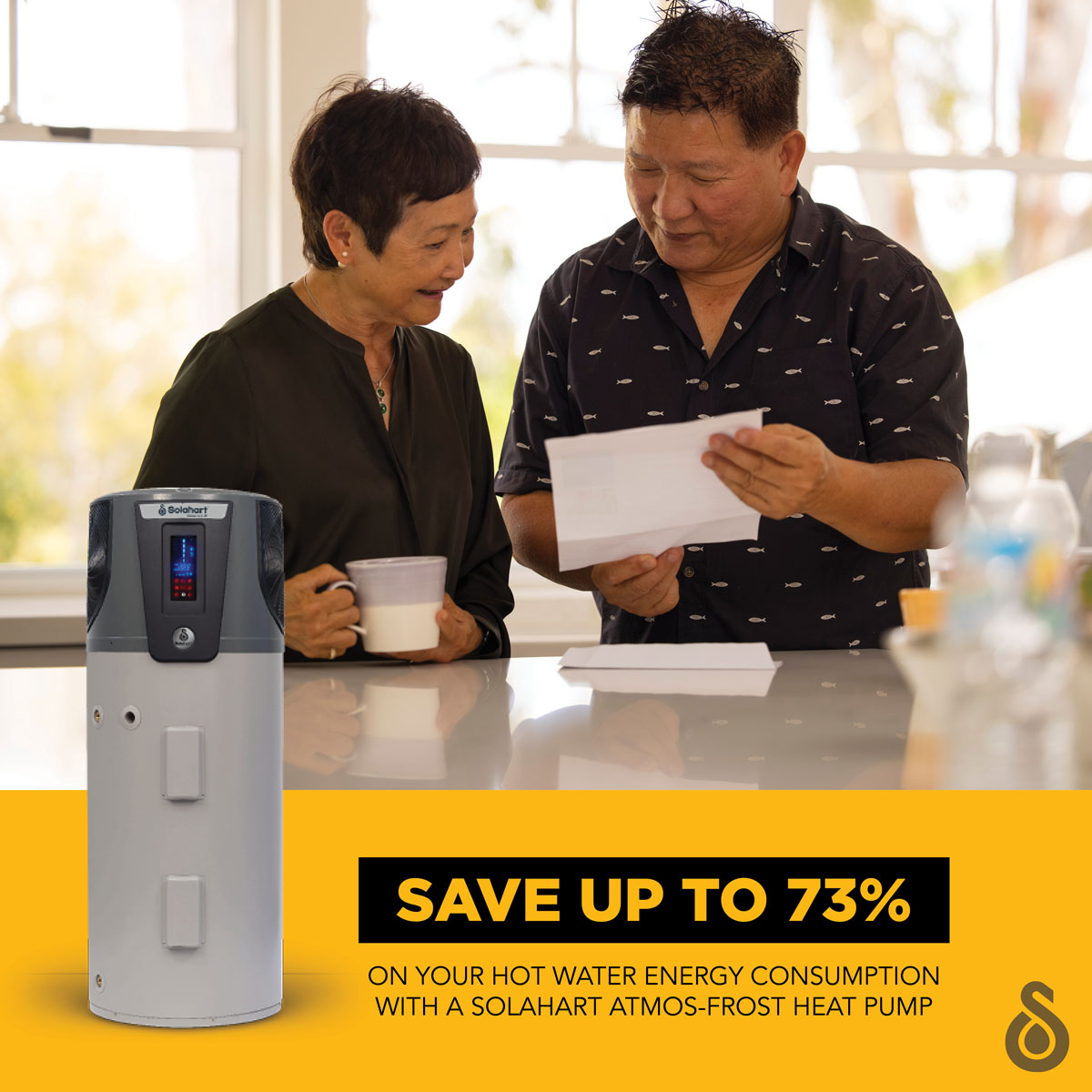 Save up to 73% on your hot water energy consumption with a Solahart Atmos-Frost heat pump