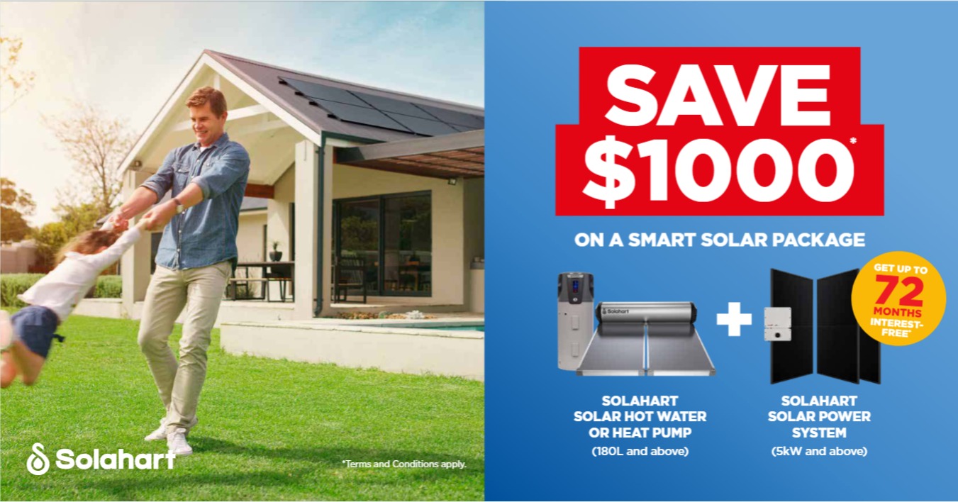 Solahart Mega Saver Combo Promotion including solar hot water and solar power system from Solahart Sunshine Coast